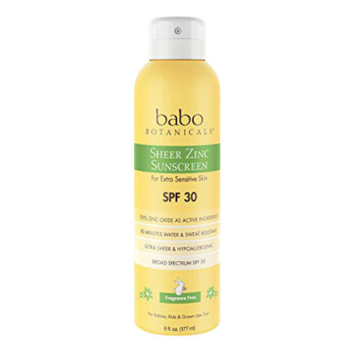Babo Botanicals Sheer Zinc Sunscreen SPF 30 Natural Spray, 6 Oz